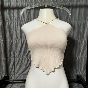 Cream Halter Neck Ribbed Top